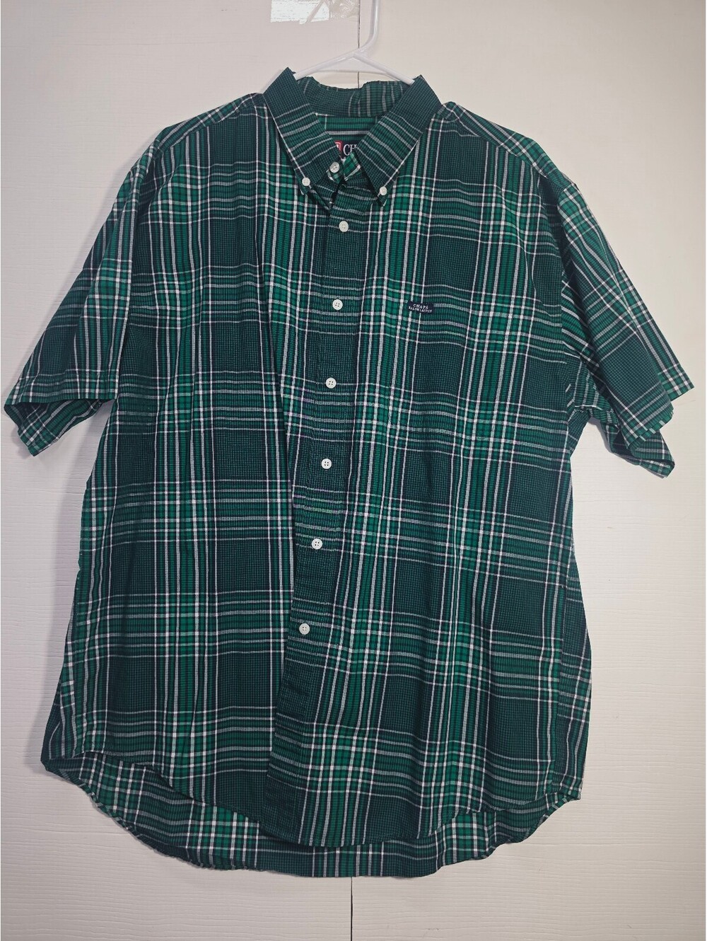 Vintage Chaps Ralph Lauren Mens XL Green Plaid Short Sleeve Button Down Shirt